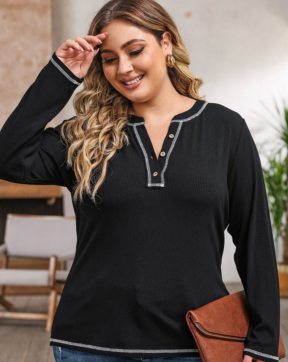 Ladies Plus Size Notched Neck  Tee