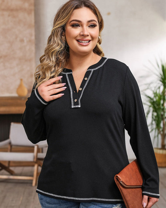 Ladies Plus Size Notched Neck  Tee