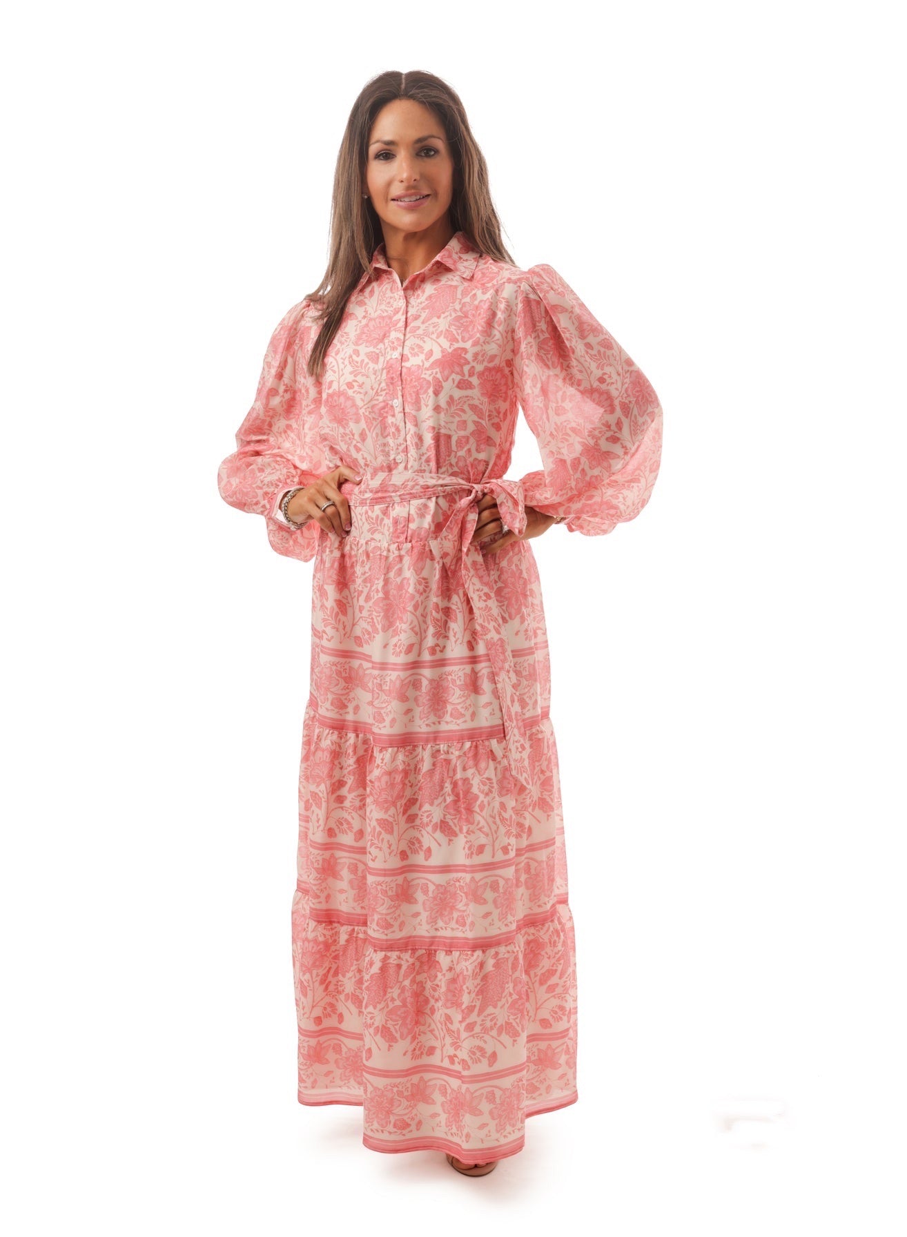 Ladies Pink Floral Tiered A-line Dress