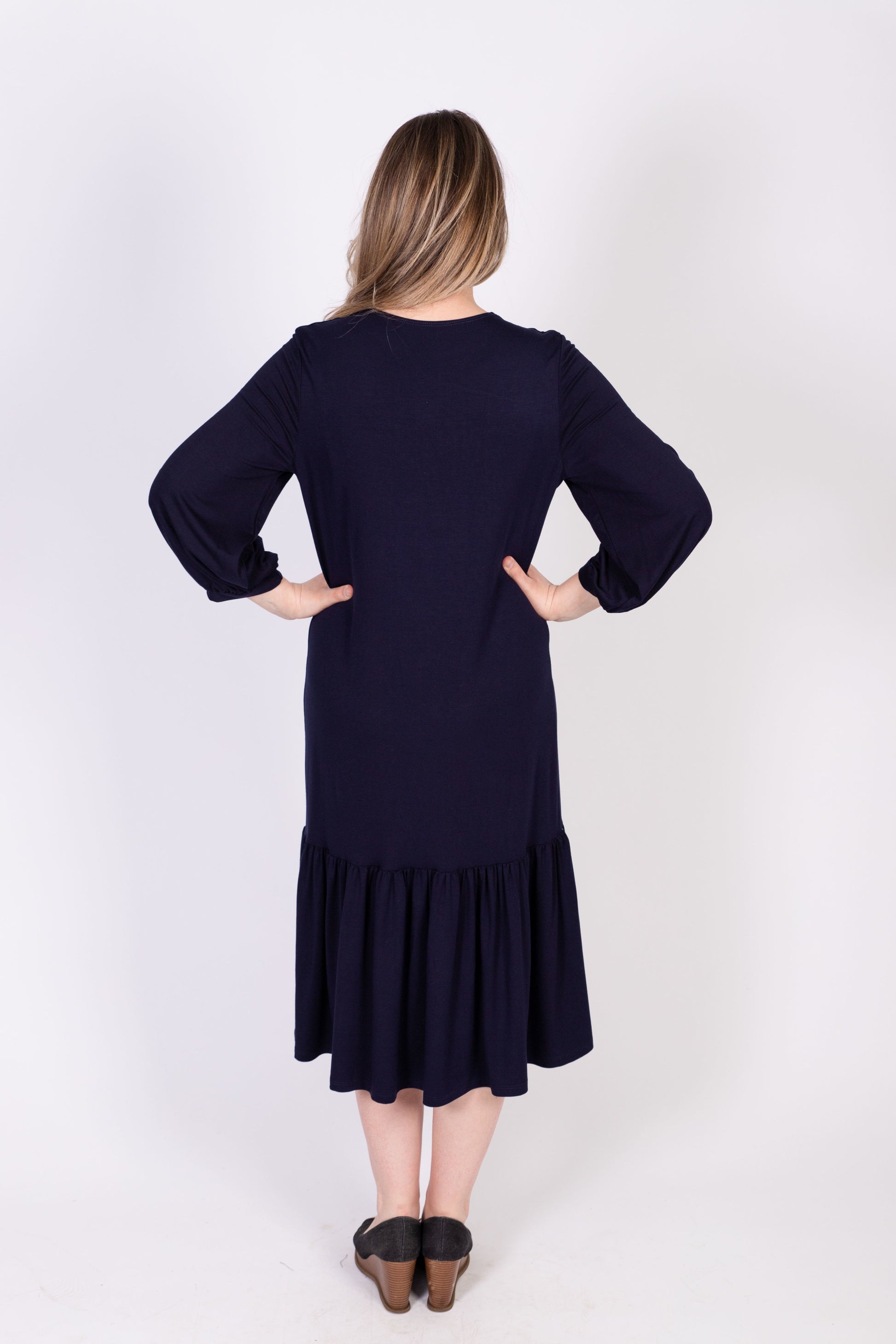 Ladies Drop Ruffle Dress (2 colors) - Modest Necessities