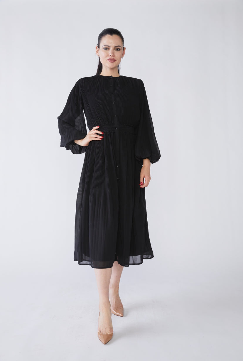 Ladies Black  Shirred Waist Dress