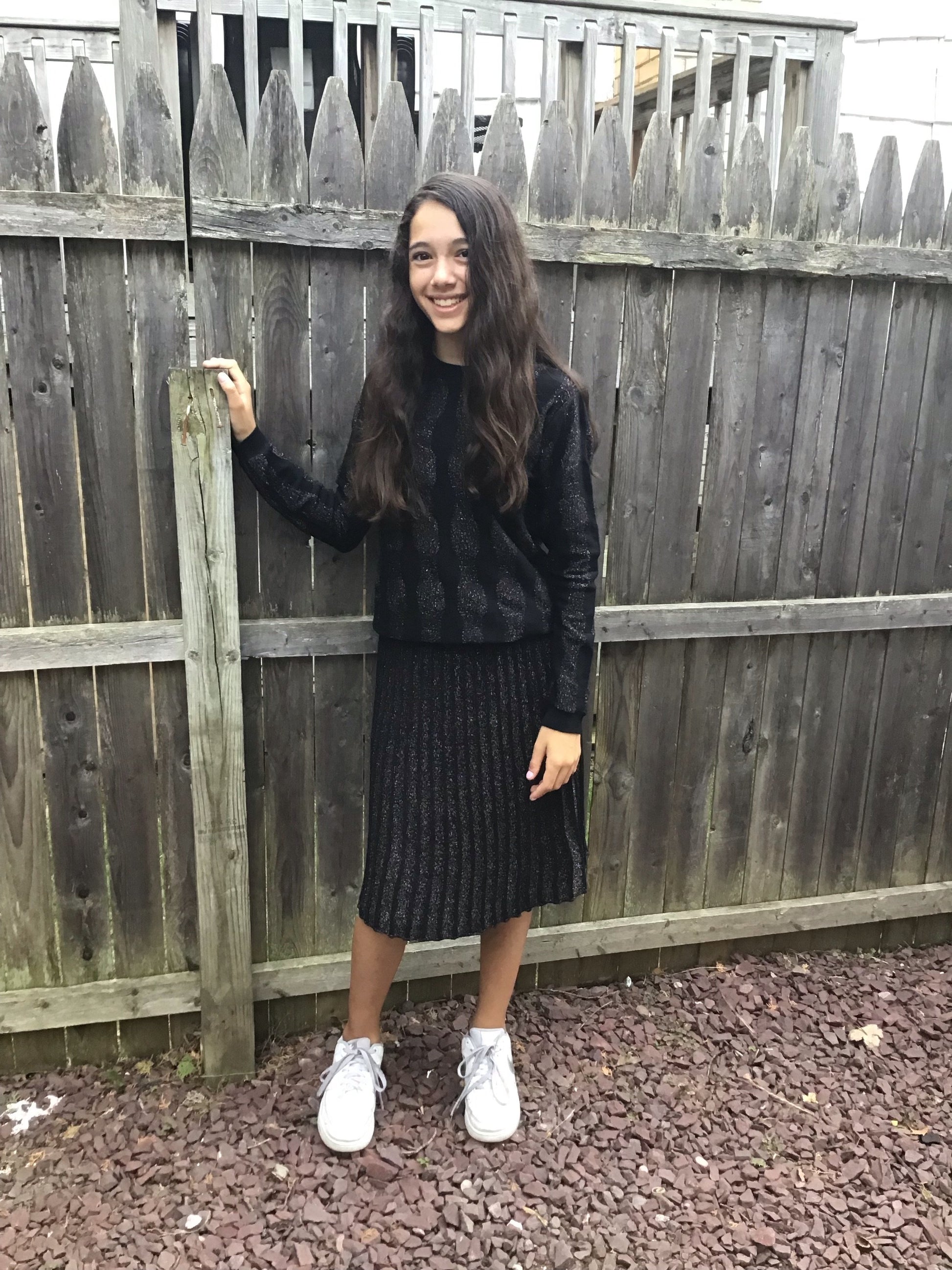 Teen Black Knit Pleated Skirt With Multicolor Metallic Threading - Modest Necessities